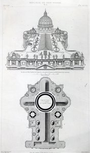 レタルイイの「ローマ近代建築」からのローマのサンピエトロの屋根の計画、1882年に発行された版
